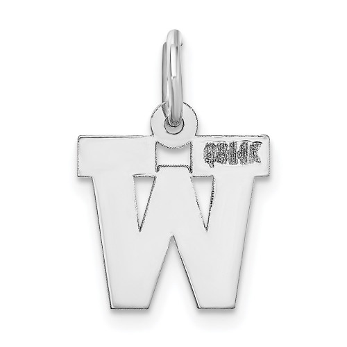 14K White Gold Small Block Initial Letter W Charm Pendant - (B11-940)